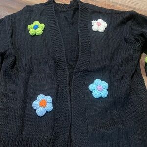 Black Floral Embroidered Women's Sweater